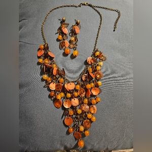 Orange copper style necklace with matching earrings